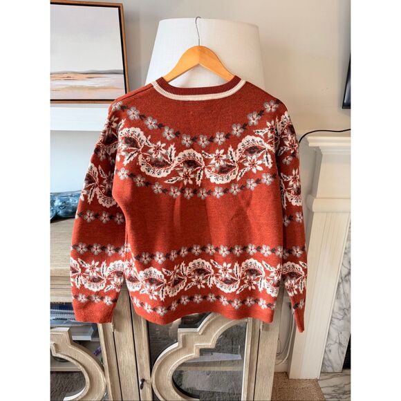 Cara Cara Floral Fair Isle Wool Sweater‎ Women Rust Orange Medium - Picture 6 of 8